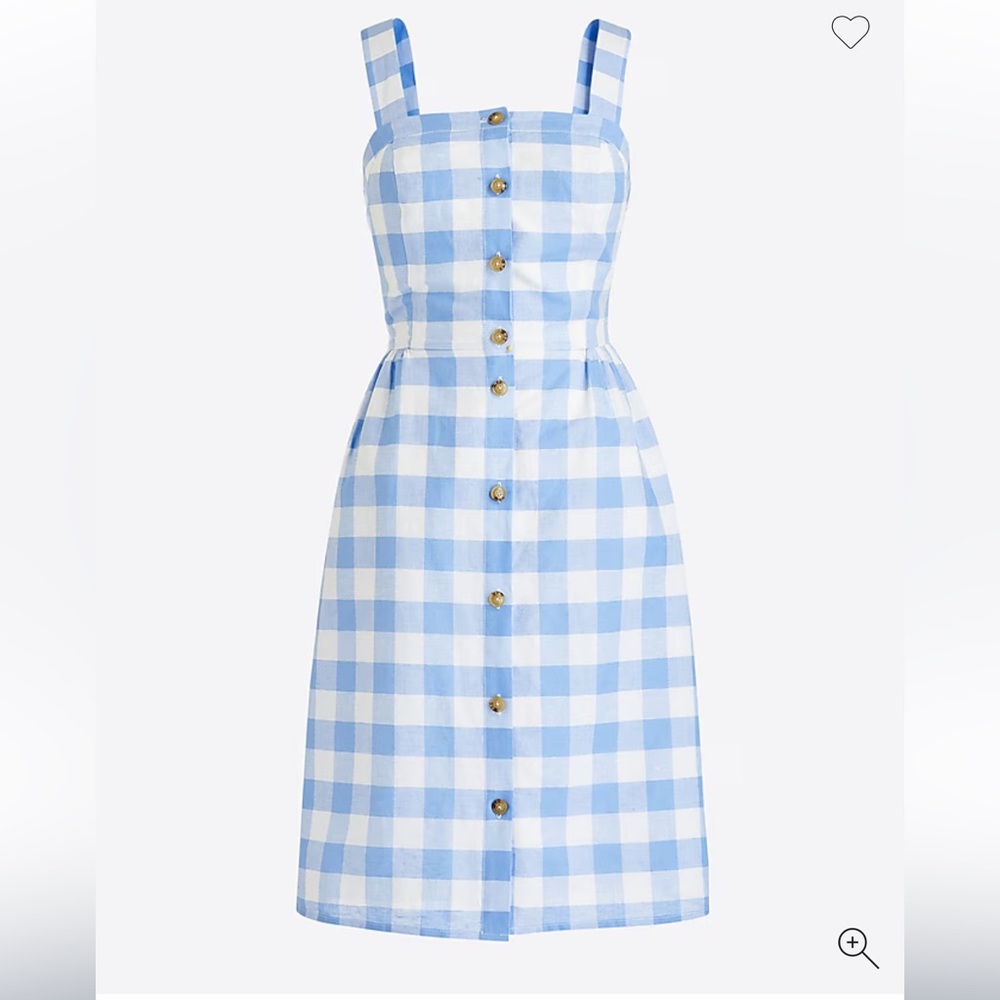 NWT J.Crew Blue and White Gingham Print Button Front Linen Blend Dress